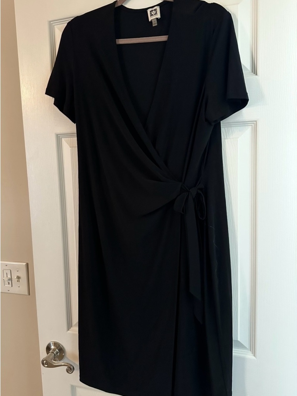 Anne Klein Black Wrap Midi Dress with Side Tie
